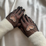 Short Tulle Gloves, "Love" in Black