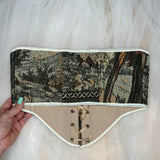 Vintage Tapestry Lace-up Corset Belt, “Forest Sunset” pattern