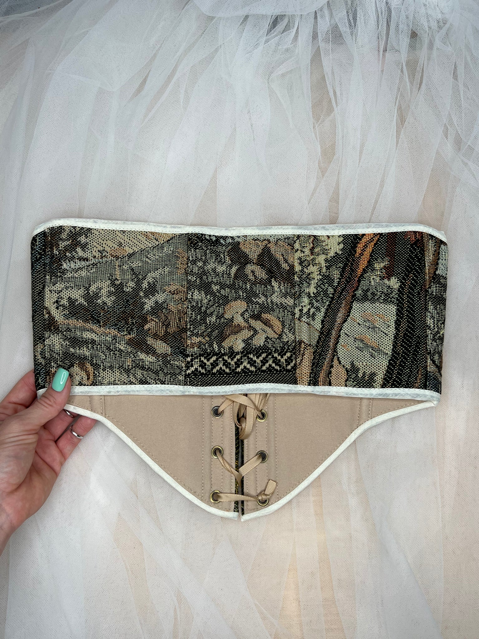 NEW Vintage Tapestry Lace-up Corset Belt, “Forest Sunset” pattern, Size S-M (US 2-8)