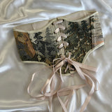 Vintage Tapestry Lace-up Corset Belt, “Pines” pattern