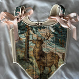 Lace-up Vintage Tapestry Corset Top, “Stag” Pattern