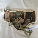 Vintage Tapestry Lace-up Corset Belt, “Forest” pattern