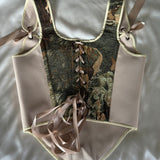 Lace-up Vintage Tapestry Corset Top, “Stag in Woods” Pattern