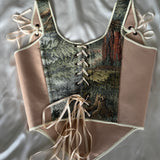 Lace-up Vintage Tapestry Corset Top, “Small town on River” Pattern