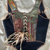 Lace-up Vintage Tapestry Corset Top, “Deer in Woods” Pattern