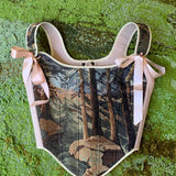 Lace-up Vintage Tapestry Corset Top, “Pine Forest” Pattern