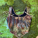 Lace-up Vintage Tapestry Corset Top, “Deer in Woods” Pattern