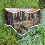 Vintage Tapestry Lace-up Corset Belt, “Forest Sunrise” pattern