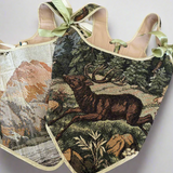 Lace-up Vintage Tapestry Corset Top, "Running Stag” Pattern
