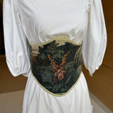 Vintage Tapestry Back Lace-up Corset Belt, "Foxglove” Pattern