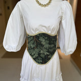 Vintage Tapestry Back Lace-up Corset Belt, "Evergreen” Pattern