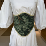 Vintage Tapestry Back Lace-up Corset Belt, "Evergreen” Pattern