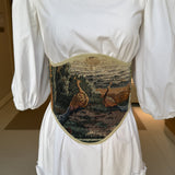 Vintage Tapestry Back Lace-up Corset Belt, "Pheasants” Pattern