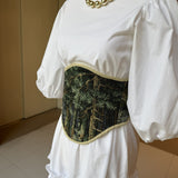 Vintage Tapestry Back Lace-up Corset Belt, “Thicket”