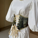 Vintage Tapestry Front Lace-up Corset Belt, “Hollow” pattern