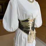 Vintage Tapestry Front Lace-up Corset Belt, “Hollow” pattern