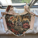 Lace-up Vintage Tapestry Corset Top, "Fox in Meadow” Pattern