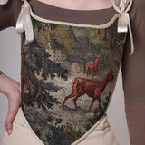 Lace-up Vintage Tapestry Corset Top, "Woods” Pattern