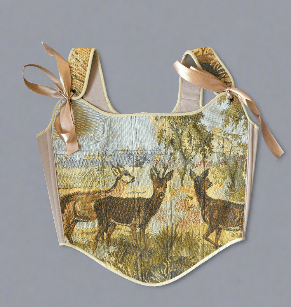 Lace - up Vintage Tapestry Corset Top, “Antlersong” - Stashe