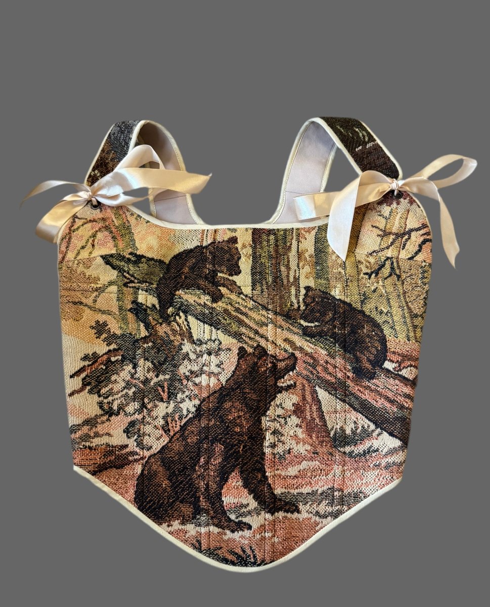 Lace - up Vintage Tapestry Corset Top, "Bears” Pattern - Stashe