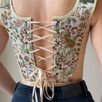 Lace - up Vintage Tapestry Corset Top, "Country Pond” Pattern - Stashe
