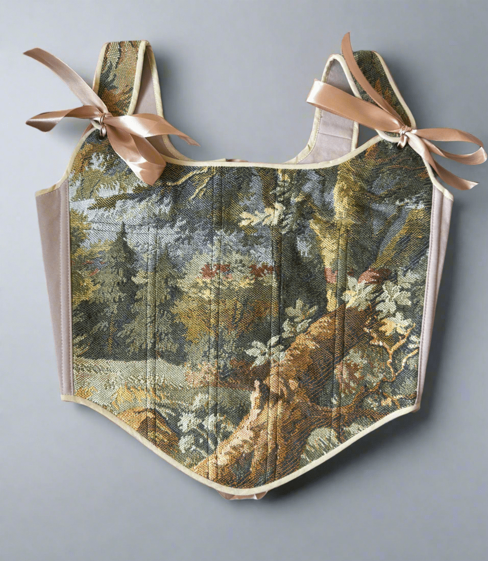 Lace - up Vintage Tapestry Corset Top, “Deepwood” - Stashe