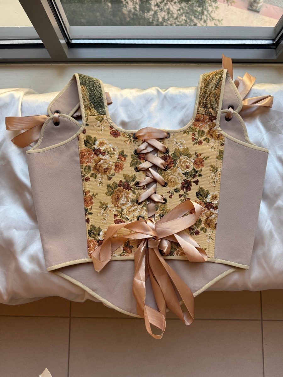 Lace - up Vintage Tapestry Corset Top, “Deepwood” - Stashe