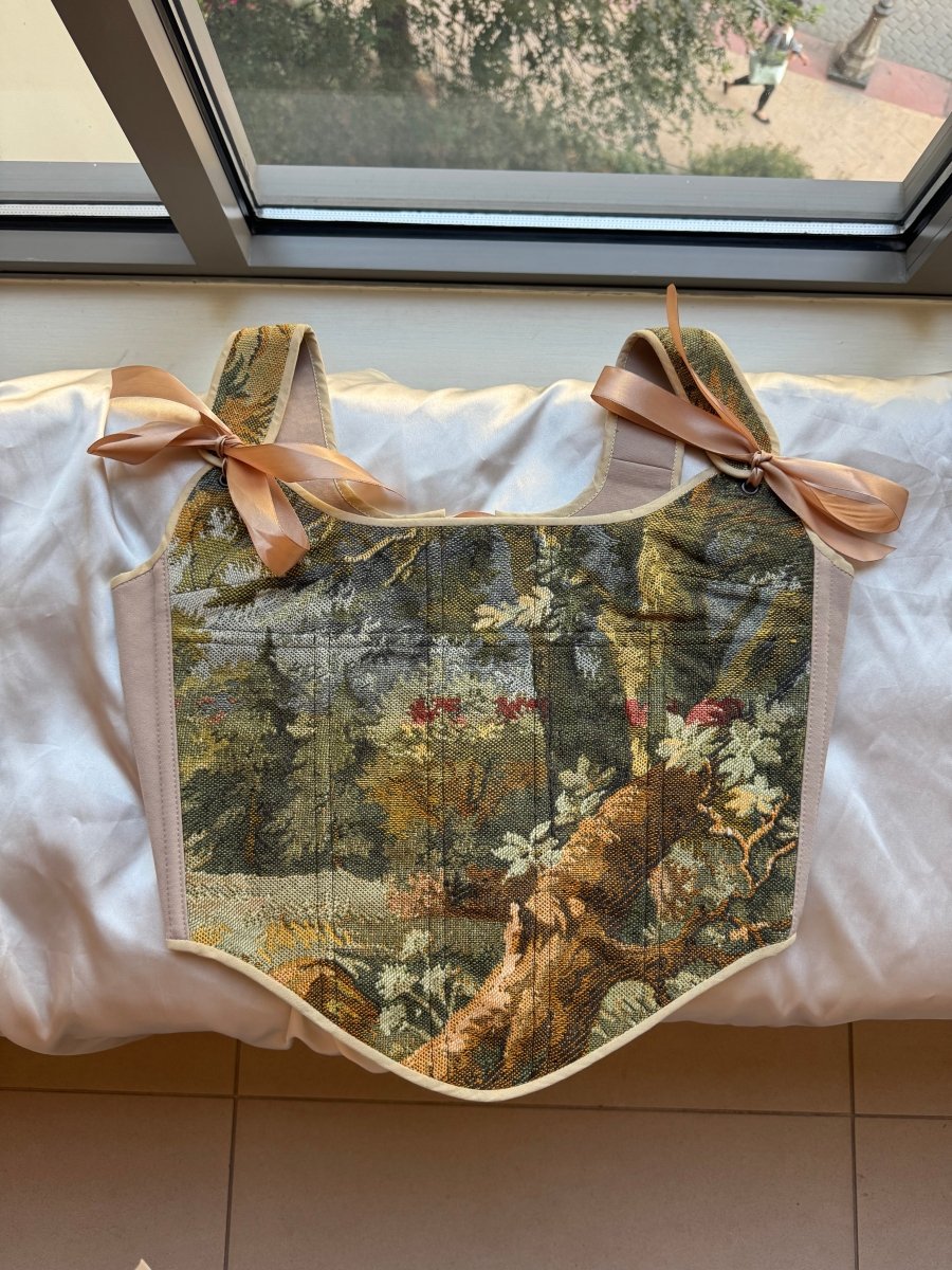 Lace - up Vintage Tapestry Corset Top, “Deepwood” - Stashe
