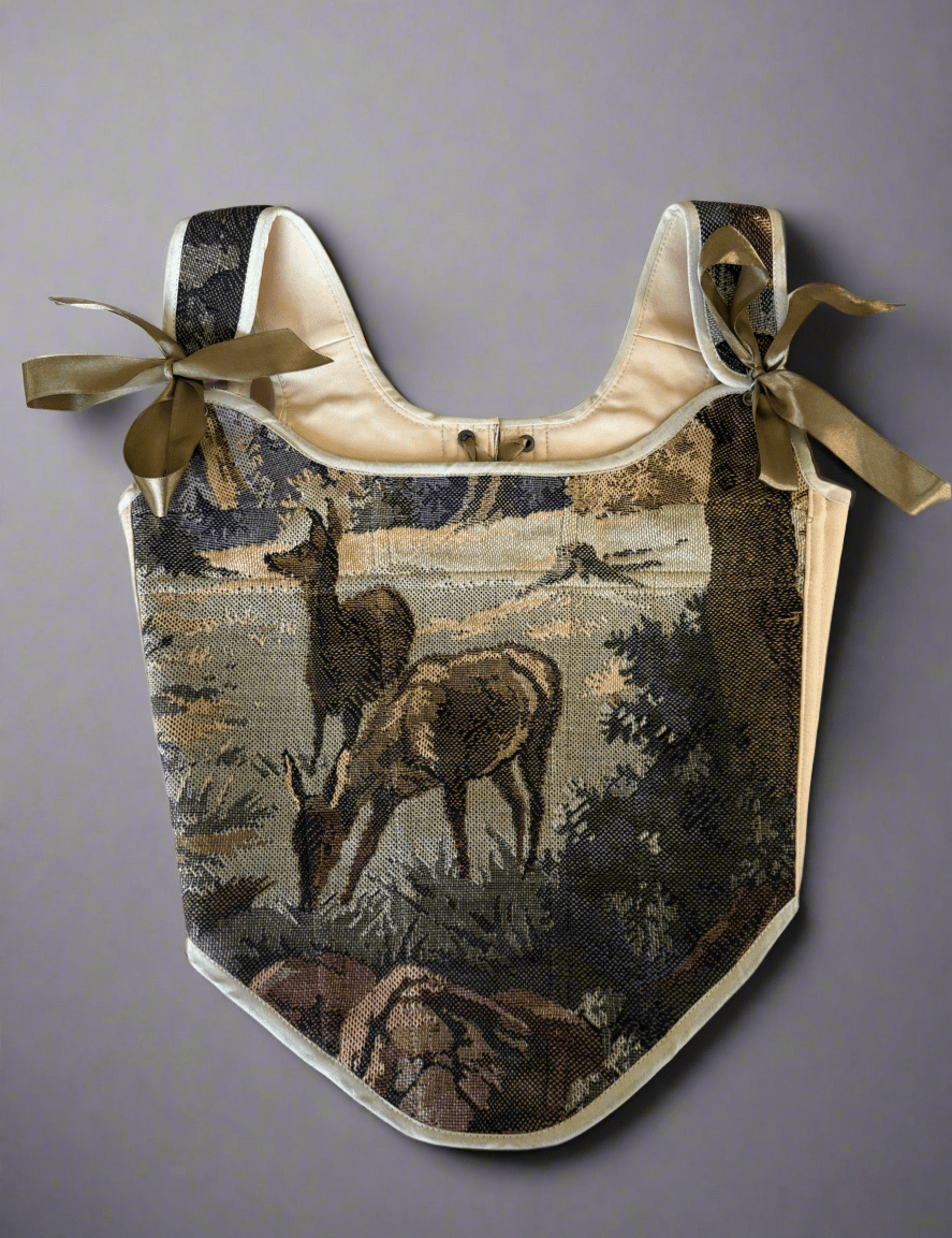 Lace - up Vintage Tapestry Corset Top, "Deer” Pattern - Stashe