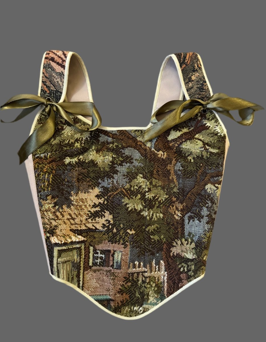 Lace - up Vintage Tapestry Corset Top, "Forest” Pattern - Stashe