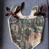 Lace - up Vintage Tapestry Corset Top, “Forest Scene” Pattern - Stashe