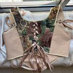 Lace - up Vintage Tapestry Corset Top, "Girl with Geese” Pattern - Stashe