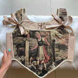 Lace - up Vintage Tapestry Corset Top, "Girl with Geese” Pattern - Stashe