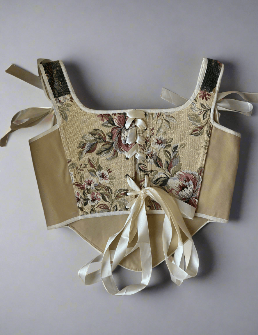 Lace - up Vintage Tapestry Corset Top, “Meadowlight” - Stashe