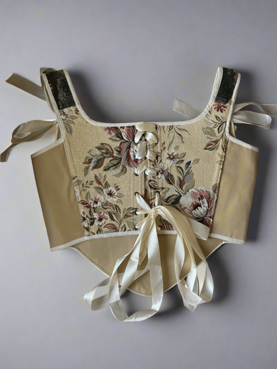 Lace - up Vintage Tapestry Corset Top, “Meadowlight” - Stashe