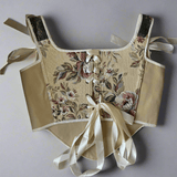 Lace - up Vintage Tapestry Corset Top, “Meadowlight” - Stashe