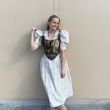 Lace - up Vintage Tapestry Corset Top, "Moose in the Woods” Print - Stashe