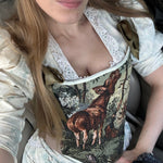 Lace - up Vintage Tapestry Corset Top, "Moose in the Woods” Print - Stashe