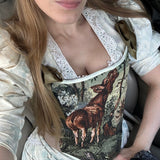 Lace - up Vintage Tapestry Corset Top, "Moose in the Woods” Print - Stashe