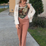 Lace - up Vintage Tapestry Corset Top, "Moose in the Woods” Print - Stashe