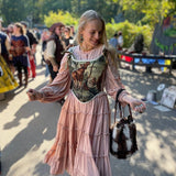 Lace - up Vintage Tapestry Corset Top, "Moose in the Woods” Print - Stashe