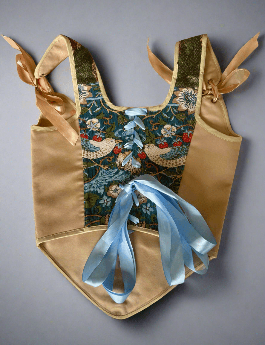 Lace - up Vintage Tapestry Corset Top, "Palm Trees” Pattern - Stashe