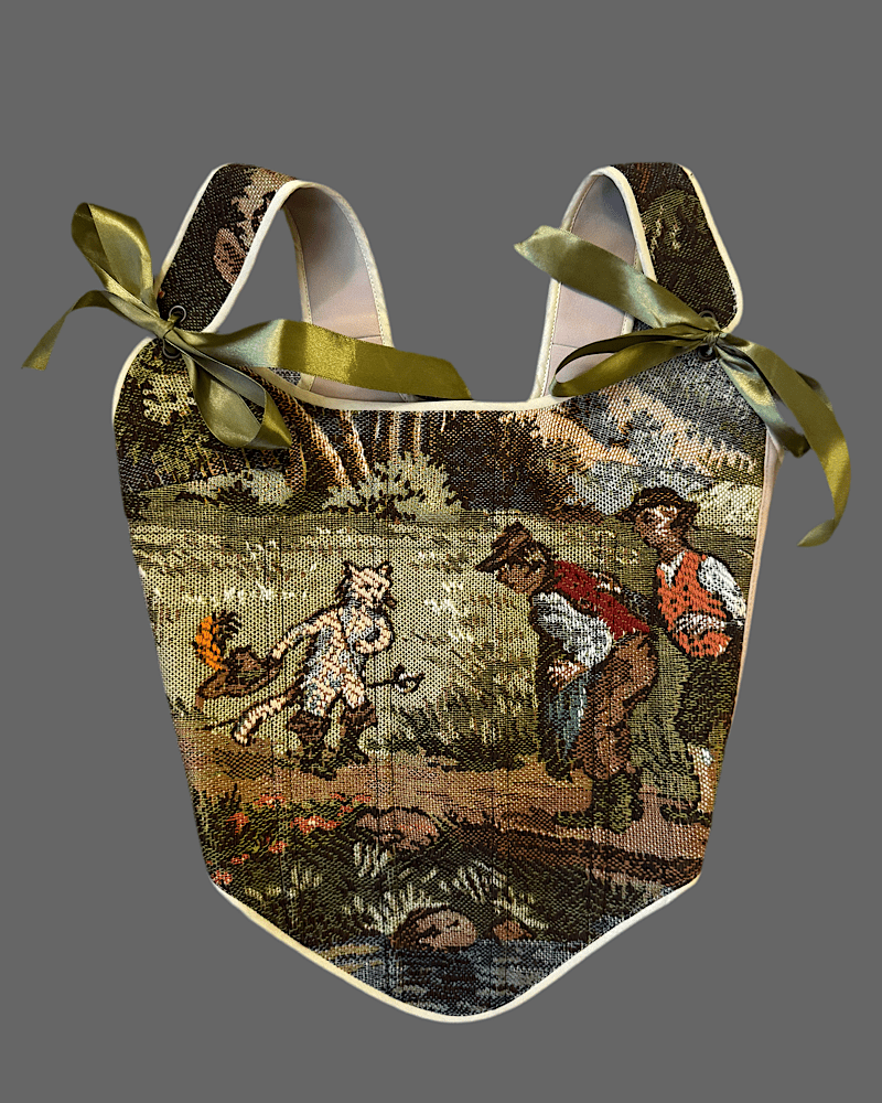 Lace - up Vintage Tapestry Corset Top, "Puss in Boots” Pattern - Stashe