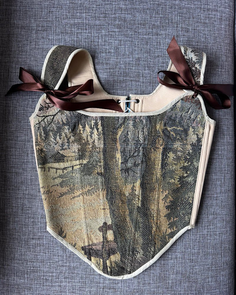 Lace - up Vintage Tapestry Corset Top, “Quite Forest” Pattern - Stashe