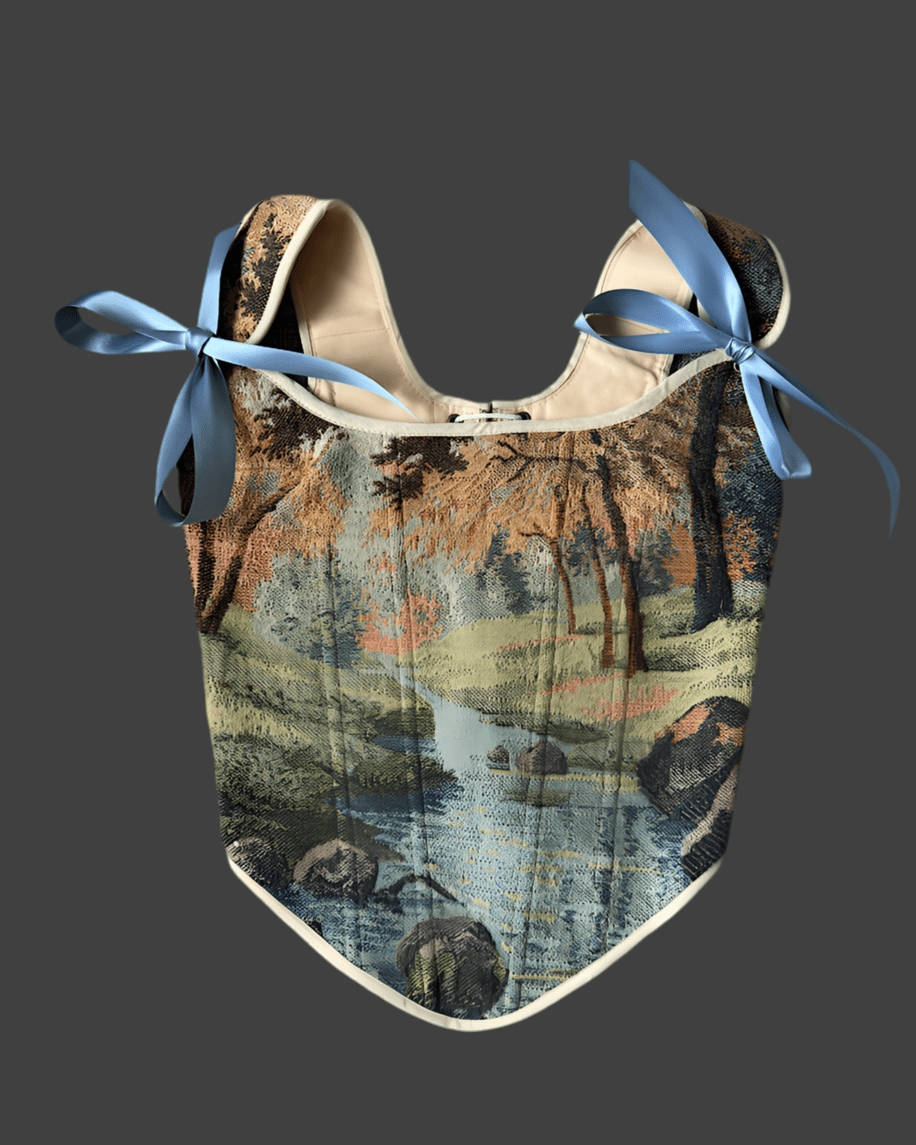 Lace - up Vintage Tapestry Corset Top, "River” Pattern - Stashe