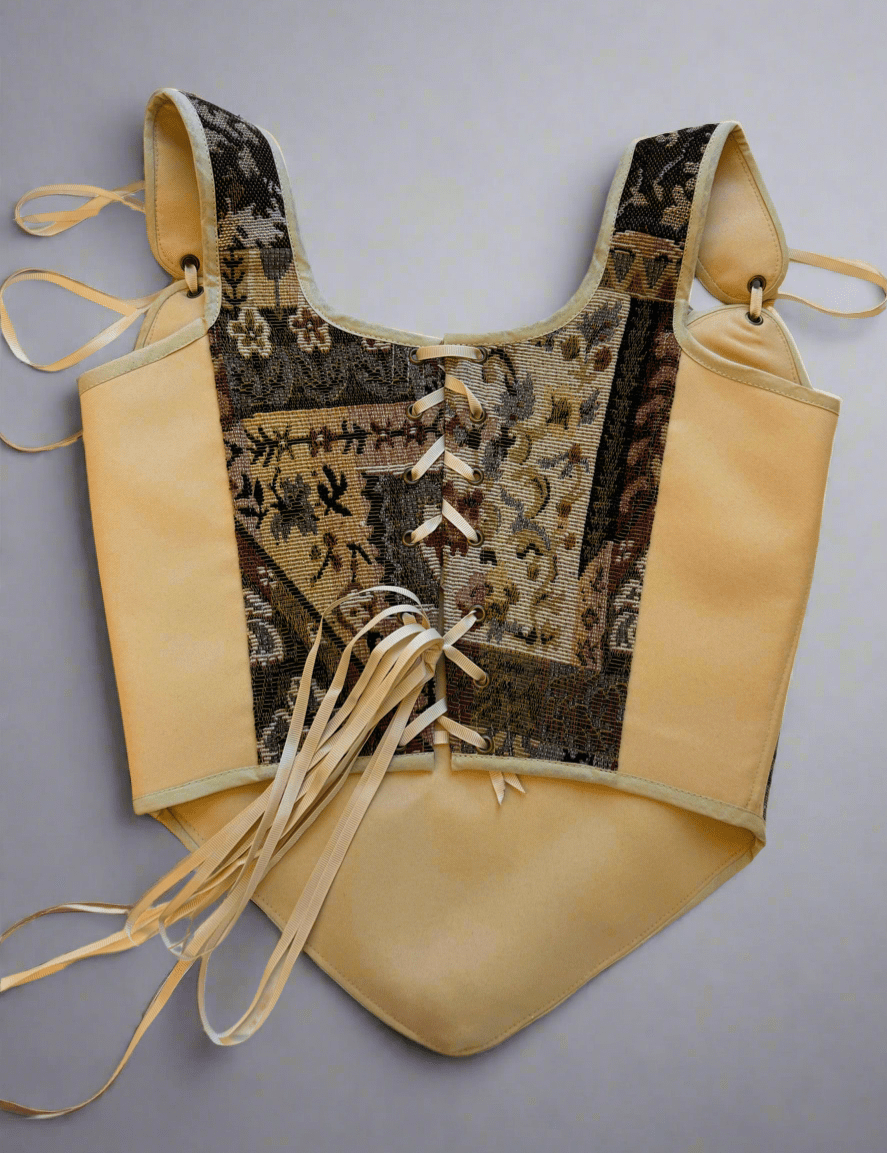 Lace - up Vintage Tapestry Corset Top, "River Scene” Pattern - Stashe