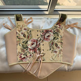 Lace - up Vintage Tapestry Corset Top, "Scenic Well in the Woods” Pattern - Stashe