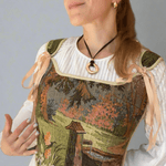 Lace - up Vintage Tapestry Corset Top, "Scenic Well in the Woods” Pattern - Stashe