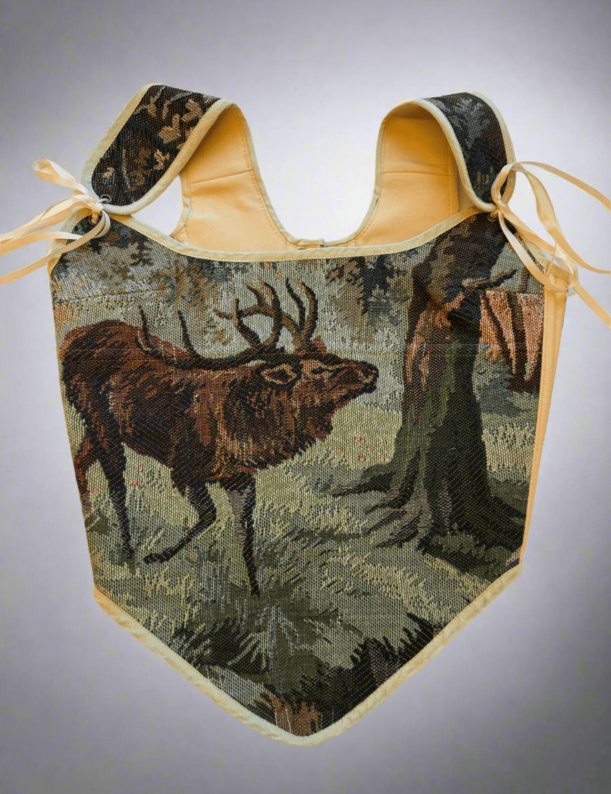 Lace - up Vintage Tapestry Corset Top, "Stag in Woods” Pattern - Stashe