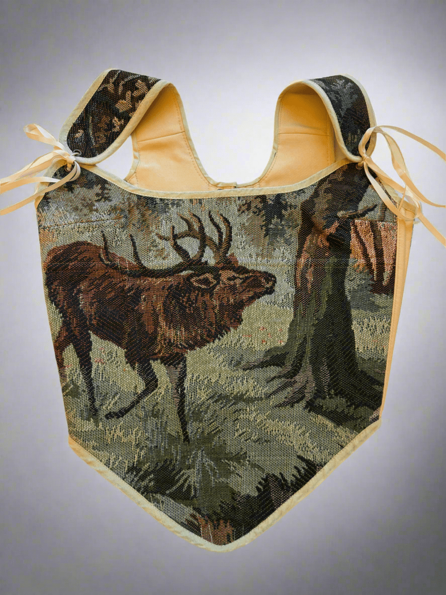 Lace - up Vintage Tapestry Corset Top, "Stag in Woods” Pattern - Stashe